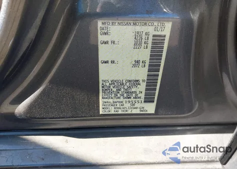 2017 Nissan Altima 2.5 Sr from USA, damaged, VIN 1N4AL3APXHC195551